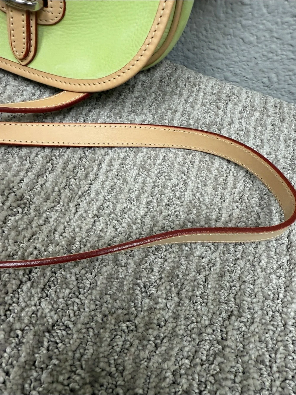 Rare Dooney & Bourke Nubuck/Suede Lime Green & Tan Leather Saddle BagCrossbody